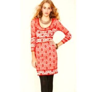 Free People Botanical Floral Knit Bodycon Mini Dress In Red Multi Size M EUC